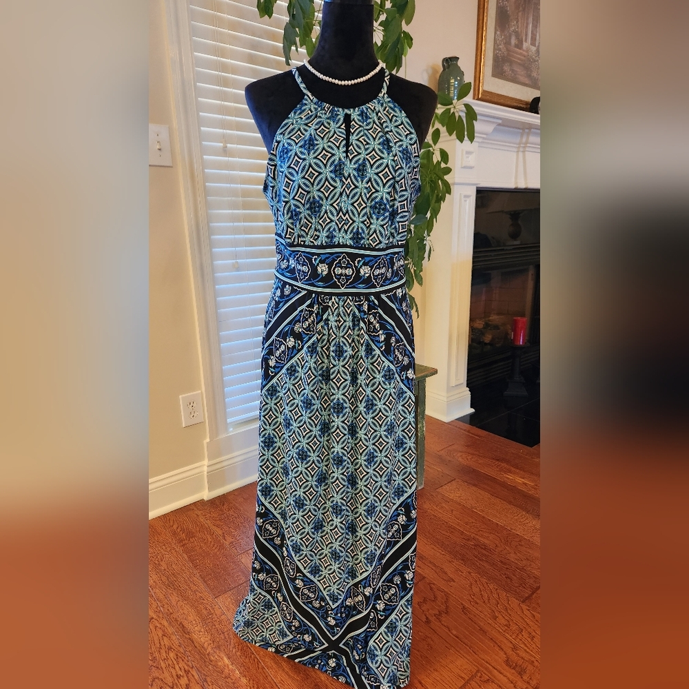 dressbarn Blue and Black Patterned Maxi Dress
